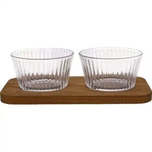 Bowls clear w. wood tray set of 2 - Green Gate
