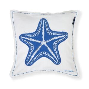 Summer Embroidered Patch white/blue pillow cover - Lexington