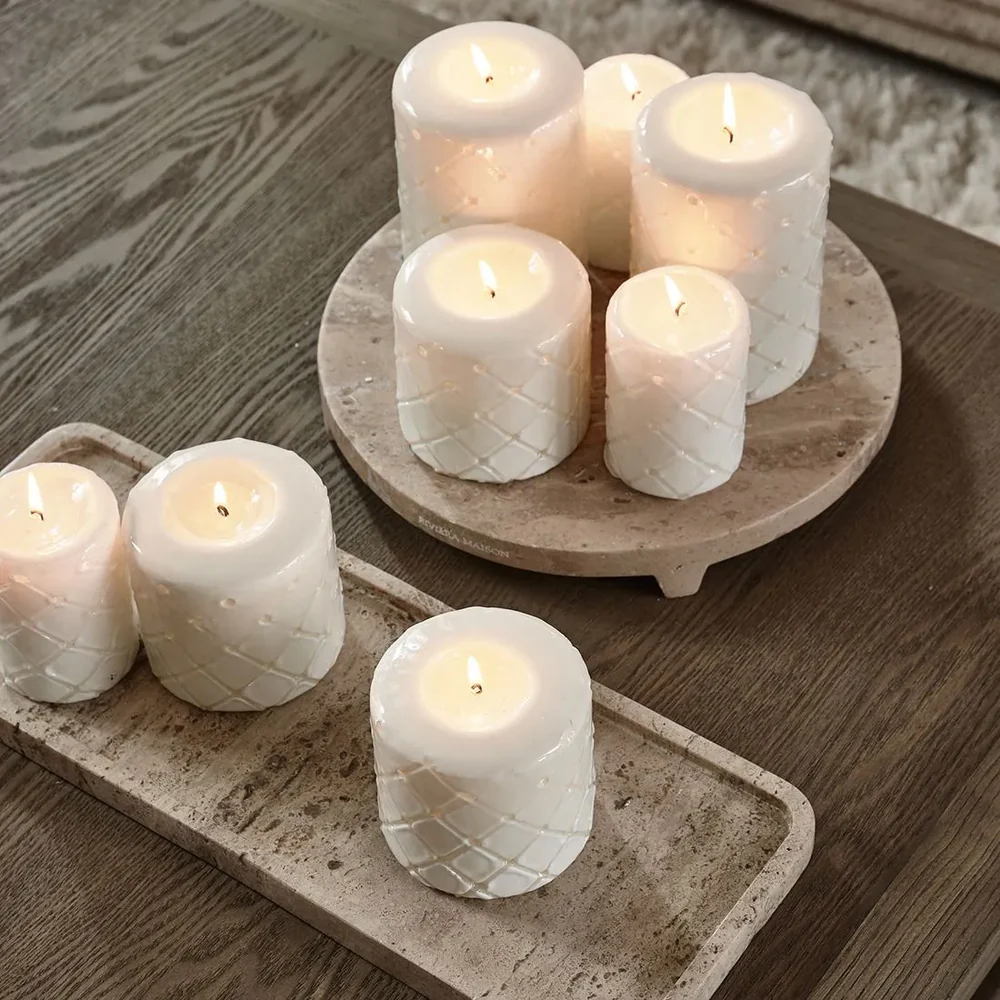 Pillar Candle Padded white 9,5x15cm - Riviera Maison - Image 3