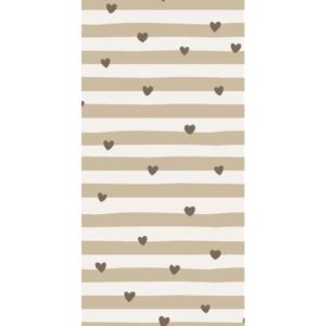 Napkin 10x20 cm brown hearts and natural stripes - Ib Laursen