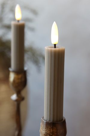 Cenon Short Dinner Candle w.grooves LED set of 2 latte - Chic Antique