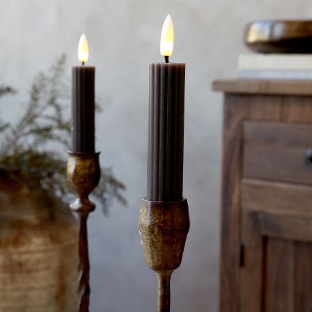 Cenon Short Dinner Candle w.grooves LED set of 2 coffee - Chic Antique