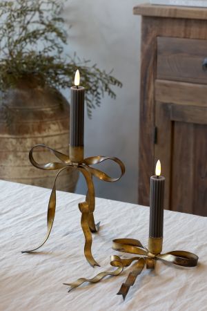 Cenon Short Dinner Candle w.grooves LED set of 2 coffee - Chic Antique - Image 4
