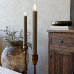 Cenon Dinner Candle w. grooves LED set of 2 latte - Chic Antique
