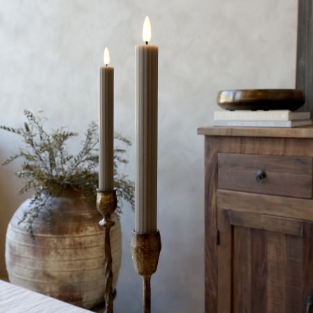 Cenon Dinner Candle w. grooves LED set of 2 latte - Chic Antique