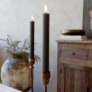 Cenon Dinner Candle w. grooves LED set of 2 coffee - Chic Antique