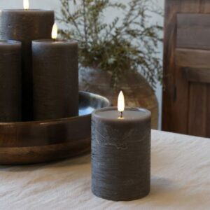 Cenon Pillar Candle w.rustic surface LED coffee - Chic Antique