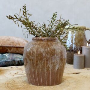 Vase w.stripes mocca - Chic Antique