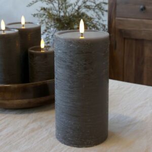 Cenon Pillar Candle w. Rustic surface LED XL coffee - Chic Antique