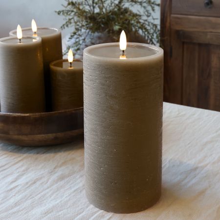 Cenon Pillar Candle w. Rustic surface LED XL latte - Chic Antique