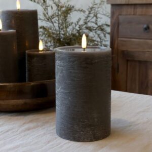 Cenon Pillar Candle w. Rustic surface LED L Coffee - Chic Antique