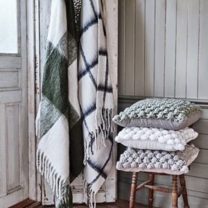Wool Blanket green/ off white check - Strömshaga