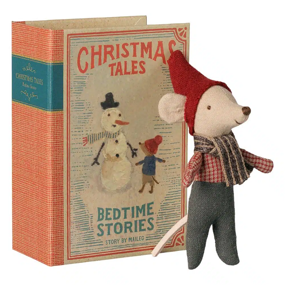 Christmas mouse, baby in book - Maileg