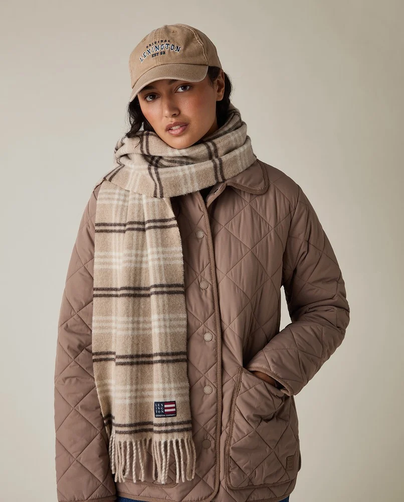 Recycled Wool Blend Scarf beige/brown check - Lexington