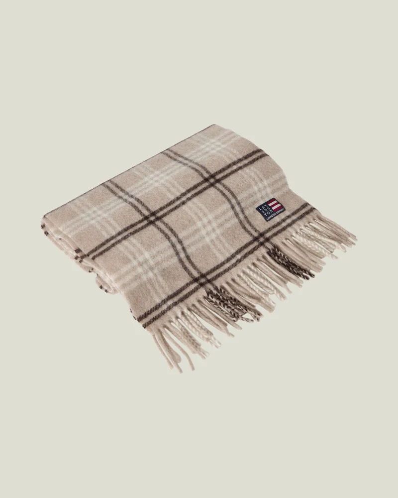 Recycled Wool Blend Scarf beige/brown check - Lexington - Image 2