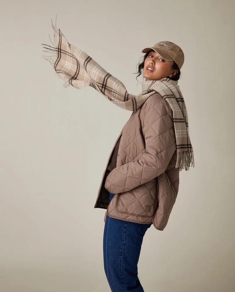 Recycled Wool Blend Scarf beige/brown check - Lexington - Image 3