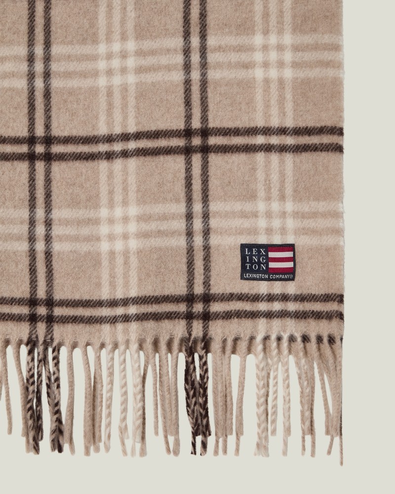 Recycled Wool Blend Scarf beige/brown check - Lexington - Image 4