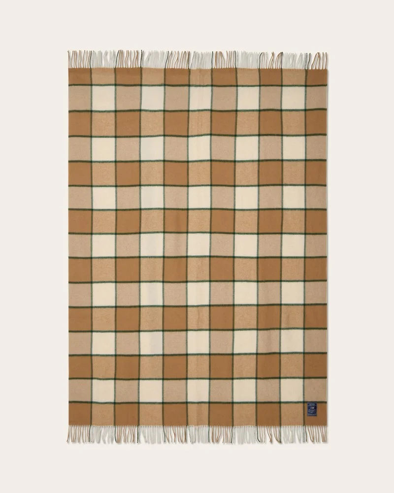 Checked throw recycled wool, beige/green - Lexington - Image 2