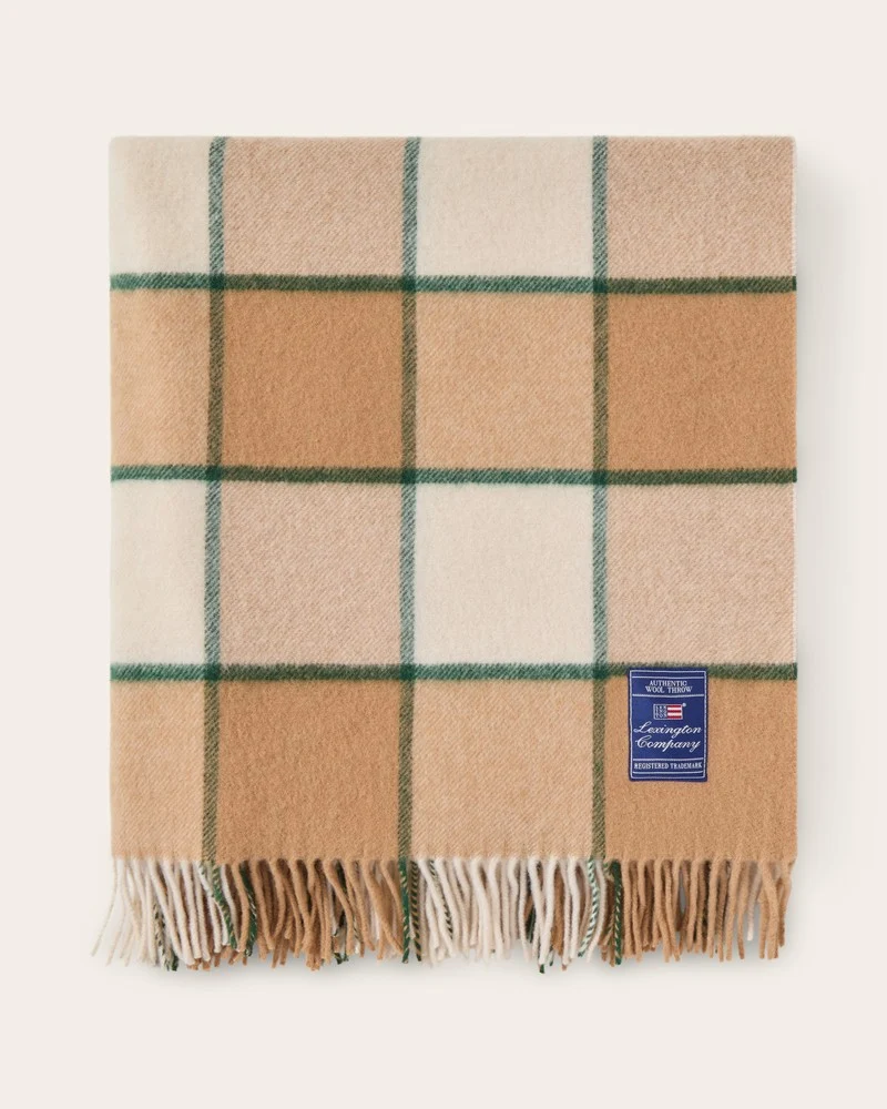 Checked throw recycled wool, beige/green - Lexington - Image 3