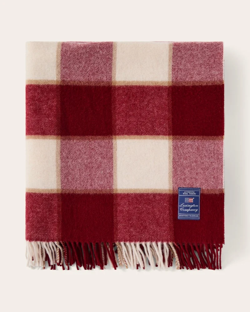 Checked Throw recycled wool, red/beige - Lexington - Image 2