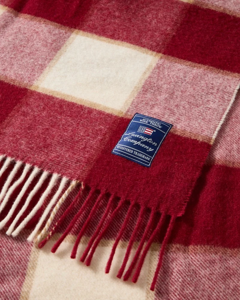 Checked Throw recycled wool, red/beige - Lexington - Image 3