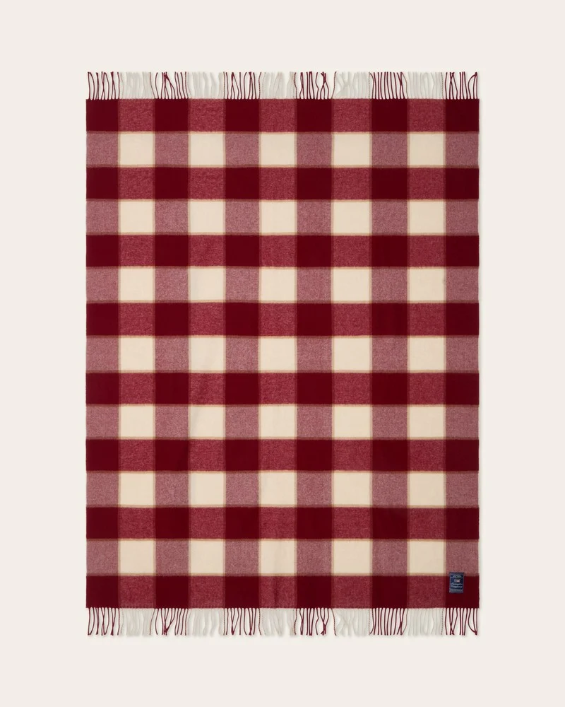 Checked Throw recycled wool, red/beige - Lexington - Image 4